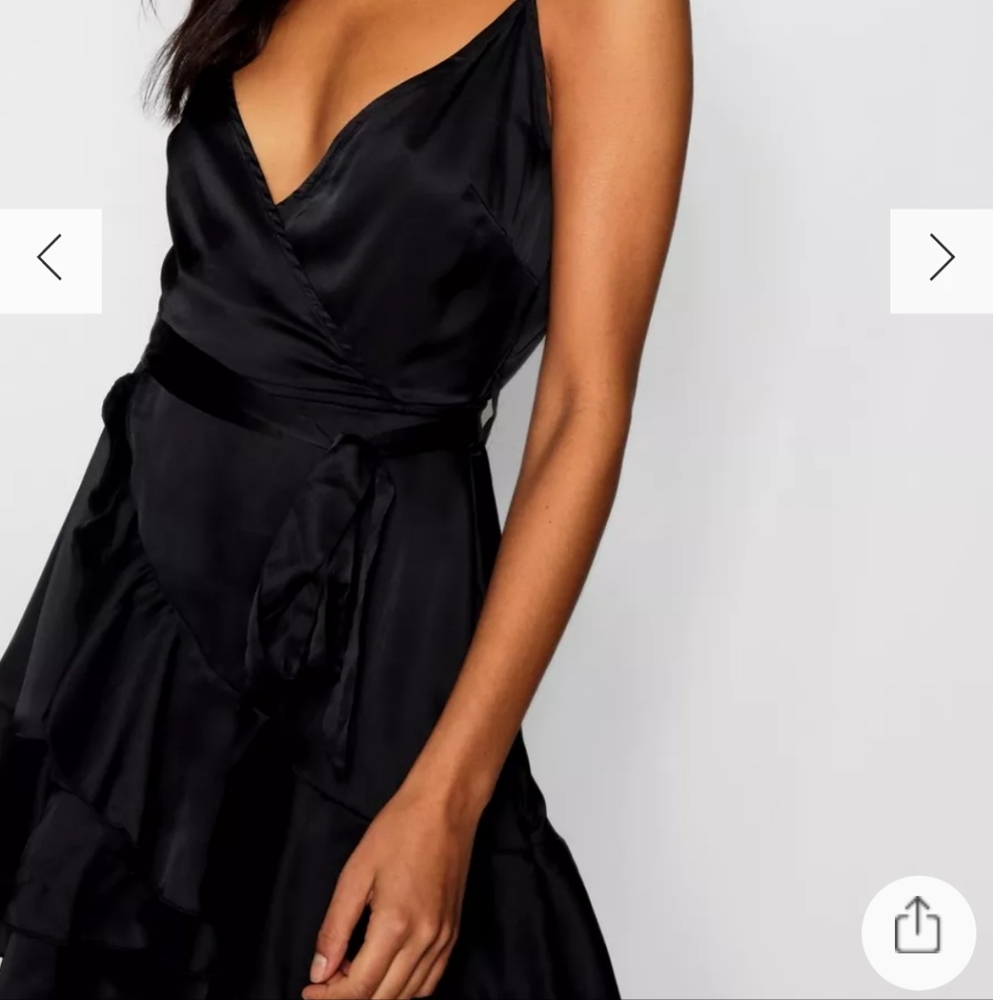 Boohoo Black Ruffled Mini Slip Dress Size US 8 UK 12 NWT